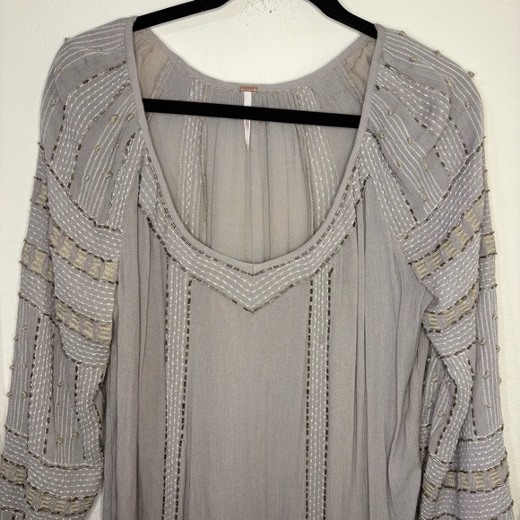 Free People Gray Beaded Embroidered Tunic Top size small - Picture 5 of 14
